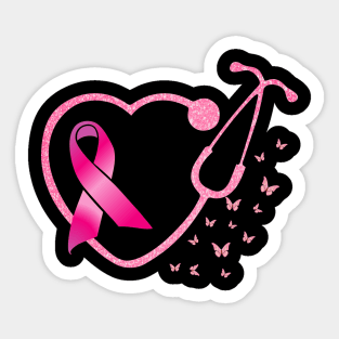 Nurse Breast Cancer Awareness Pink Ribbon Heart Stethoscope Sticker